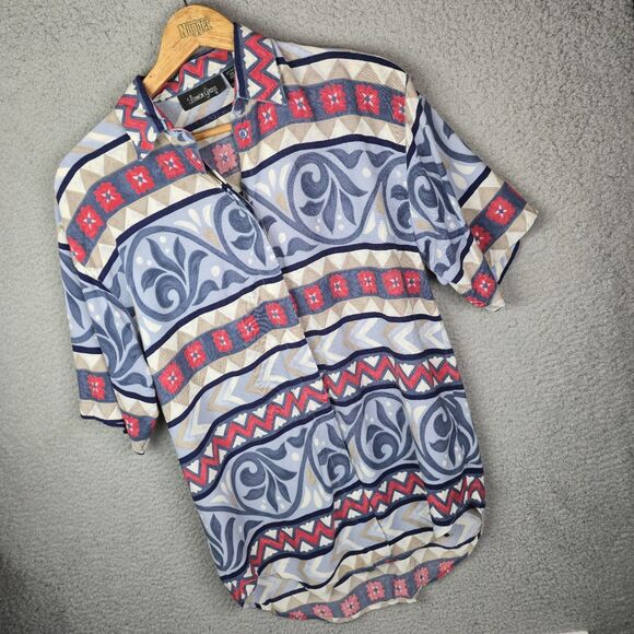 Lemon Grass Boho Button Front Blouse Shirt M Vintage Rayon Bold Abstract Print - Picture 4 of 11